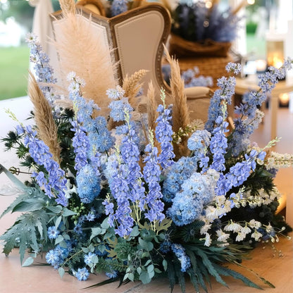 16Pcs Dusty Blue Delphinium Artificial Flowers 33.5'' Larkspur Flowers Bulk Long Stem Dusty Blue Wedding Decor Silk Flowers for Tall Vase Wedding Table Centerpieces Home Garden Decor