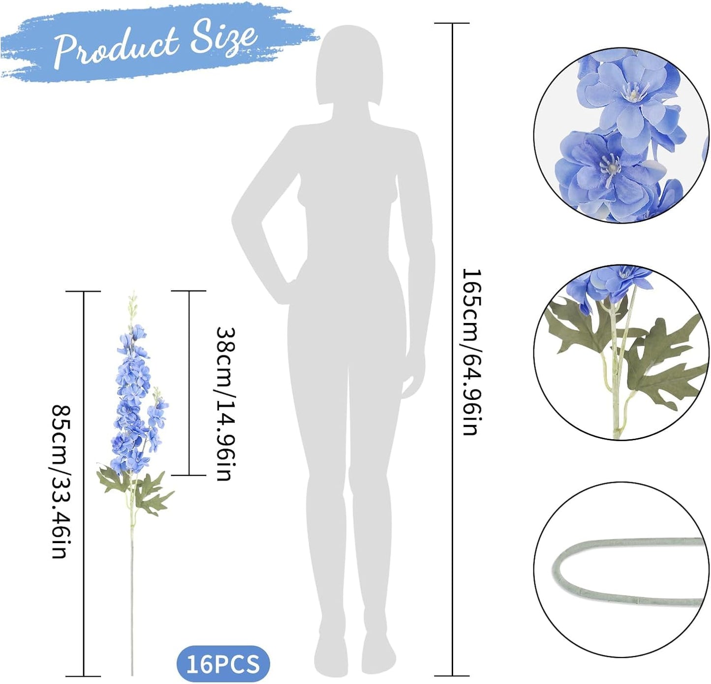 16Pcs Dusty Blue Delphinium Artificial Flowers 33.5'' Larkspur Flowers Bulk Long Stem Dusty Blue Wedding Decor Silk Flowers for Tall Vase Wedding Table Centerpieces Home Garden Decor