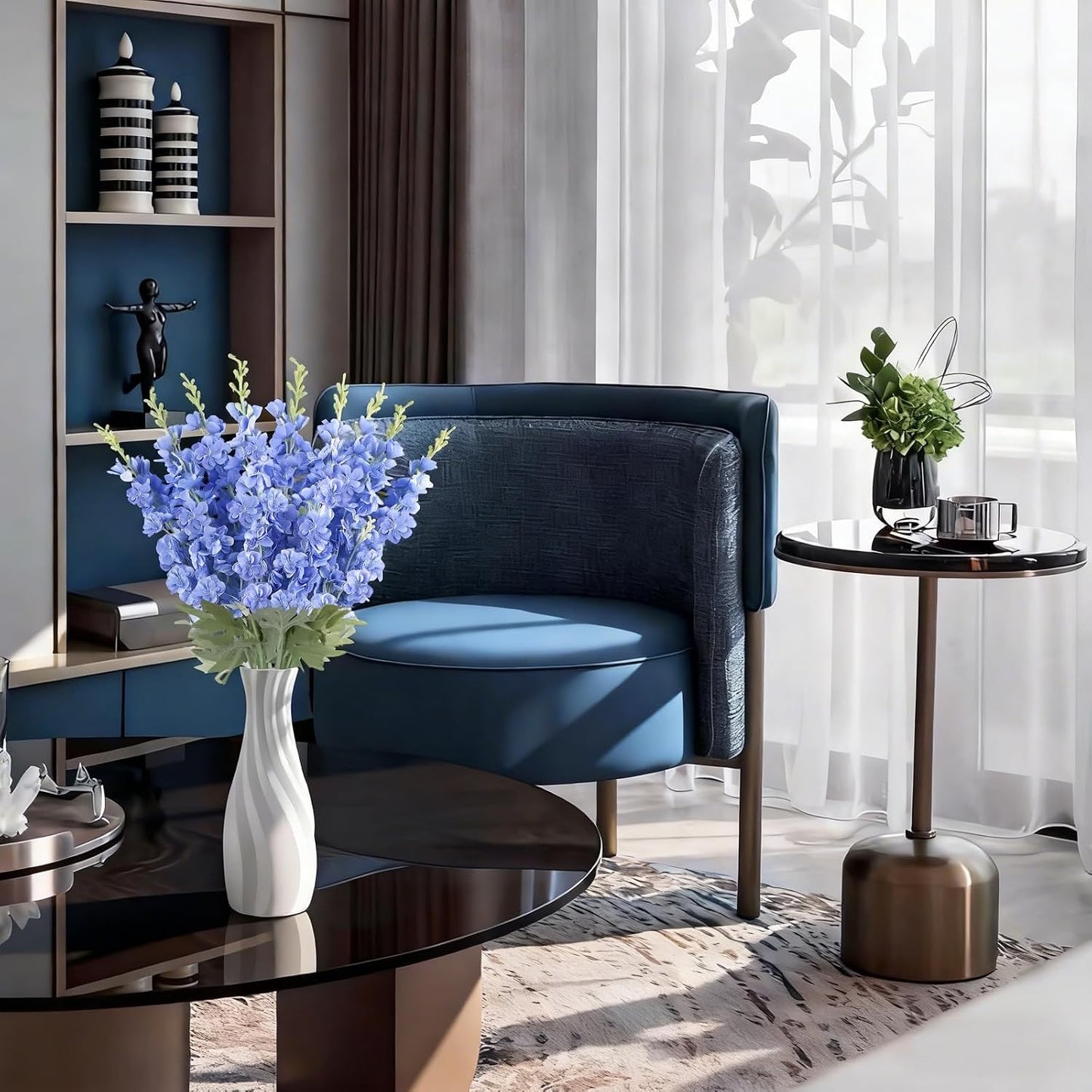 16Pcs Dusty Blue Delphinium Artificial Flowers 33.5'' Larkspur Flowers Bulk Long Stem Dusty Blue Wedding Decor Silk Flowers for Tall Vase Wedding Table Centerpieces Home Garden Decor