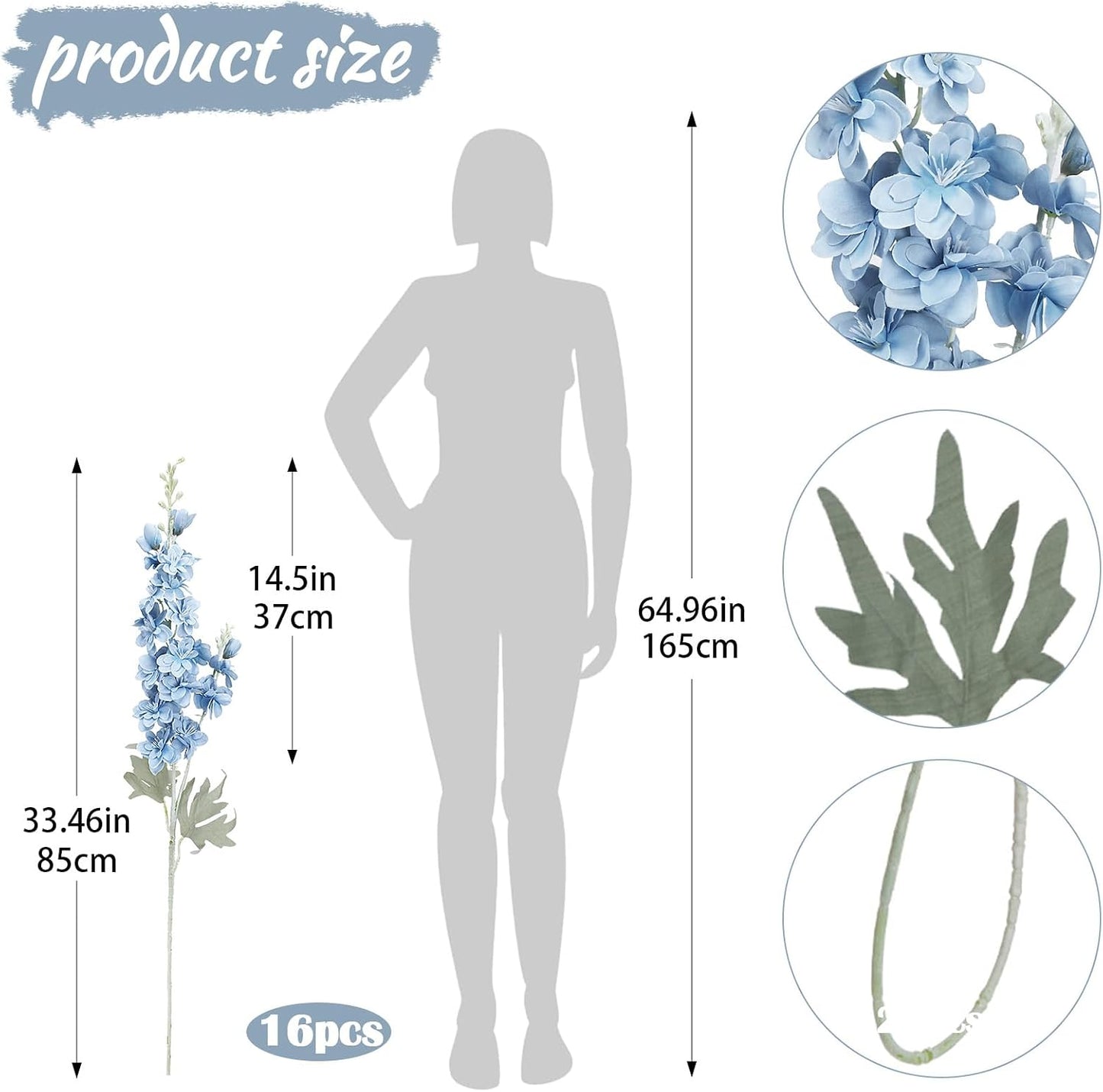16Pcs Dusty Blue Delphinium Artificial Flowers 33.5'' Larkspur Flowers Bulk Long Stem Dusty Blue Wedding Decor Silk Flowers for Tall Vase Wedding Table Centerpieces Home Garden Decor