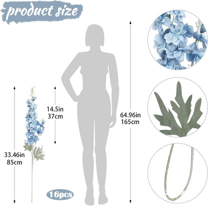 16Pcs Dusty Blue Delphinium Artificial Flowers 33.5'' Larkspur Flowers Bulk Long Stem Dusty Blue Wedding Decor Silk Flowers for Tall Vase Wedding Table Centerpieces Home Garden Decor