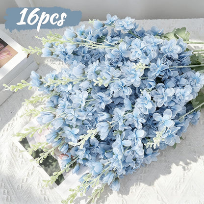 16Pcs Dusty Blue Delphinium Artificial Flowers 33.5'' Larkspur Flowers Bulk Long Stem Dusty Blue Wedding Decor Silk Flowers for Tall Vase Wedding Table Centerpieces Home Garden Decor