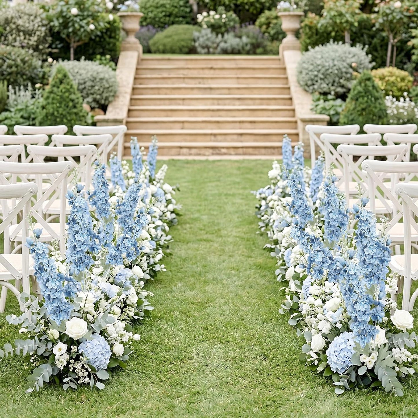 16Pcs Dusty Blue Delphinium Artificial Flowers 33.5'' Larkspur Flowers Bulk Long Stem Dusty Blue Wedding Decor Silk Flowers for Tall Vase Wedding Table Centerpieces Home Garden Decor