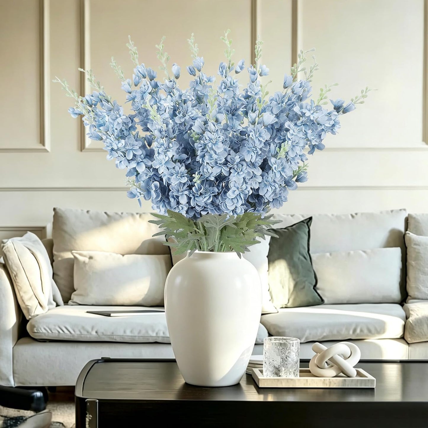 16Pcs Dusty Blue Delphinium Artificial Flowers 33.5'' Larkspur Flowers Bulk Long Stem Dusty Blue Wedding Decor Silk Flowers for Tall Vase Wedding Table Centerpieces Home Garden Decor
