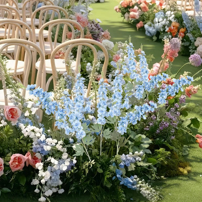 16Pcs Dusty Blue Delphinium Artificial Flowers 33.5'' Larkspur Flowers Bulk Long Stem Dusty Blue Wedding Decor Silk Flowers for Tall Vase Wedding Table Centerpieces Home Garden Decor