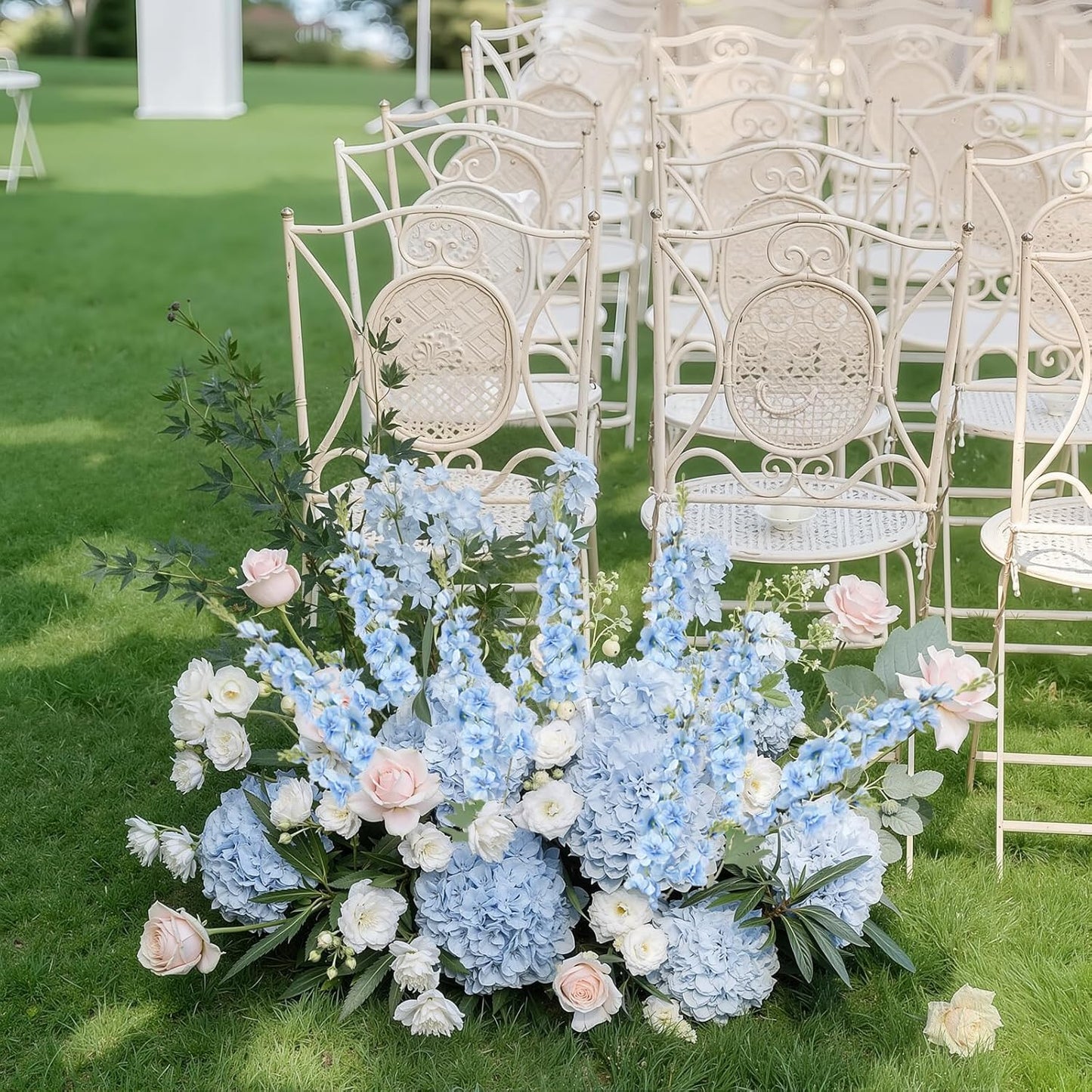 16Pcs Dusty Blue Delphinium Artificial Flowers 33.5'' Larkspur Flowers Bulk Long Stem Dusty Blue Wedding Decor Silk Flowers for Tall Vase Wedding Table Centerpieces Home Garden Decor