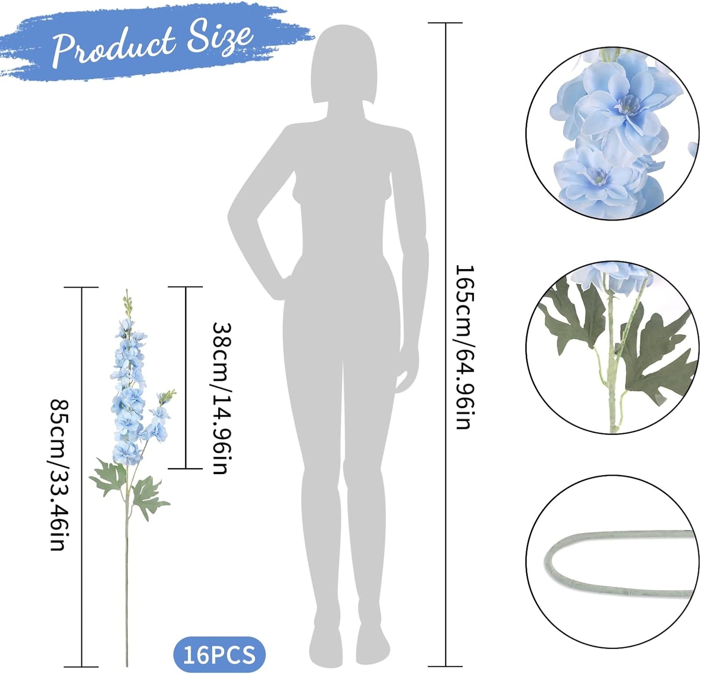 16Pcs Dusty Blue Delphinium Artificial Flowers 33.5'' Larkspur Flowers Bulk Long Stem Dusty Blue Wedding Decor Silk Flowers for Tall Vase Wedding Table Centerpieces Home Garden Decor