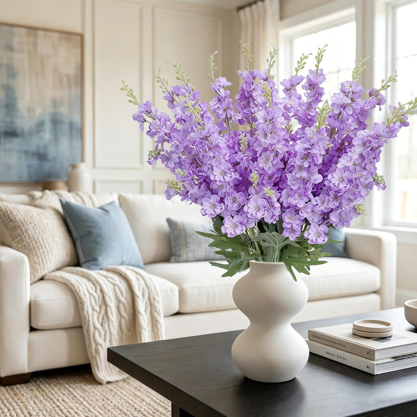 16Pcs Dusty Blue Delphinium Artificial Flowers 33.5'' Larkspur Flowers Bulk Long Stem Dusty Blue Wedding Decor Silk Flowers for Tall Vase Wedding Table Centerpieces Home Garden Decor