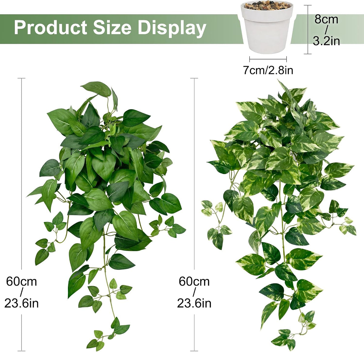 2 Pack Artificial Hanging Plants with White Pots 23.6''