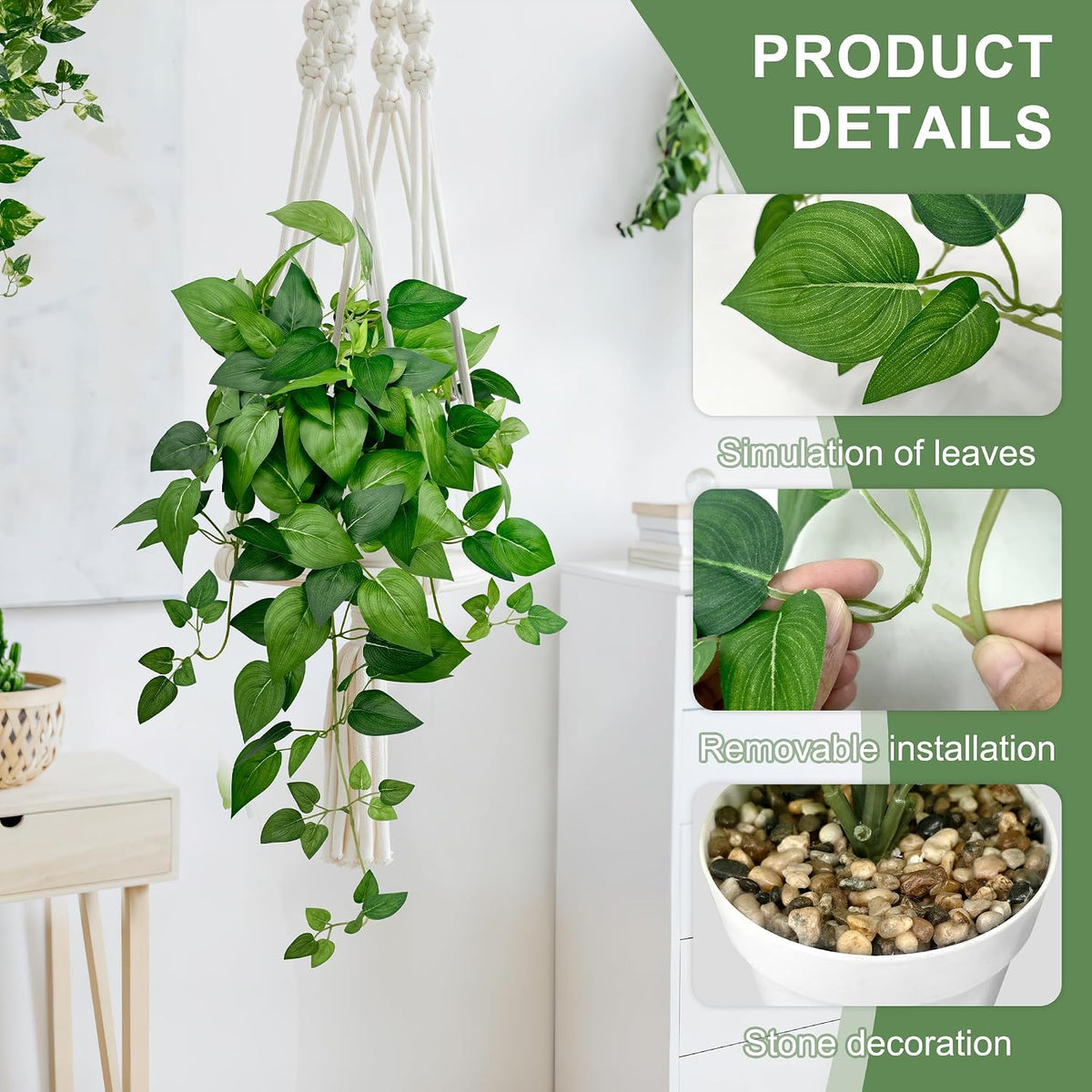 2 Pack Artificial Hanging Plants with White Pots 23.6''