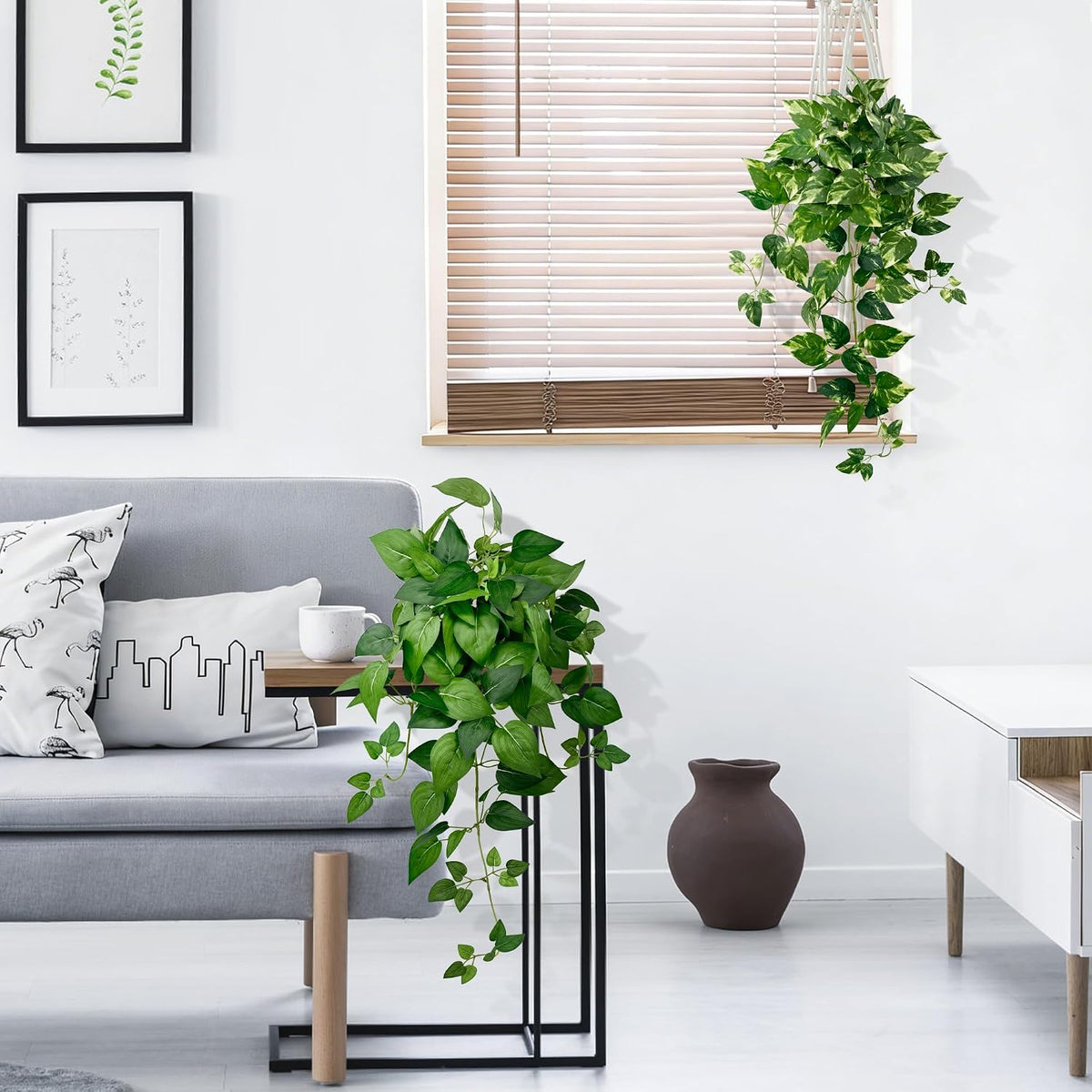 2 Pack Artificial Hanging Plants with White Pots 23.6''