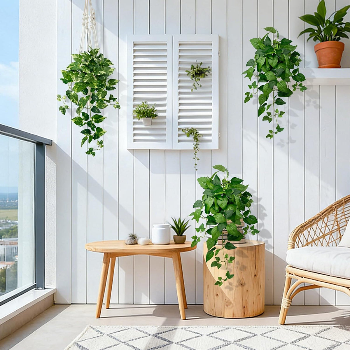 2 Pack Artificial Hanging Plants with White Pots 23.6''