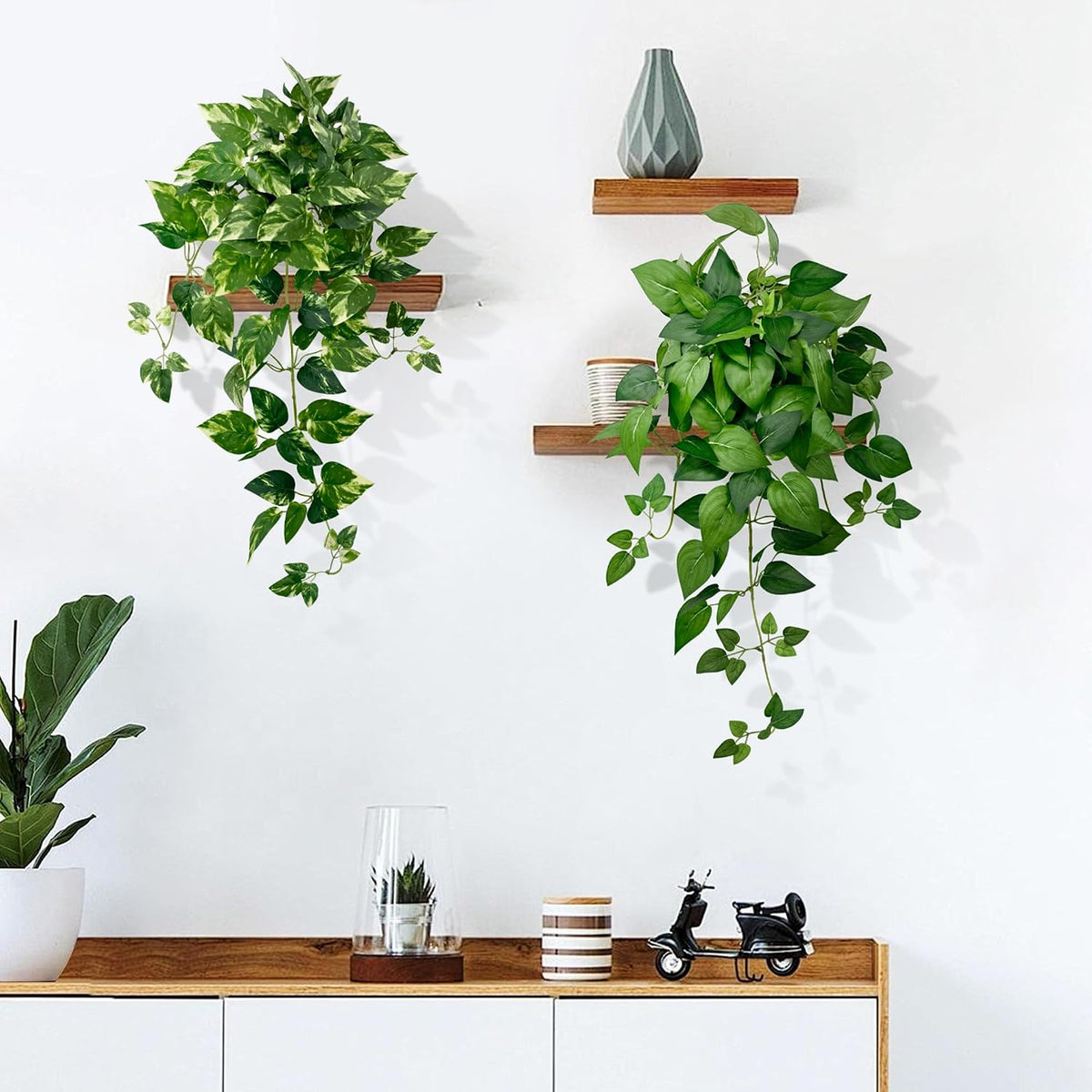 2 Pack Artificial Hanging Plants with White Pots 23.6''