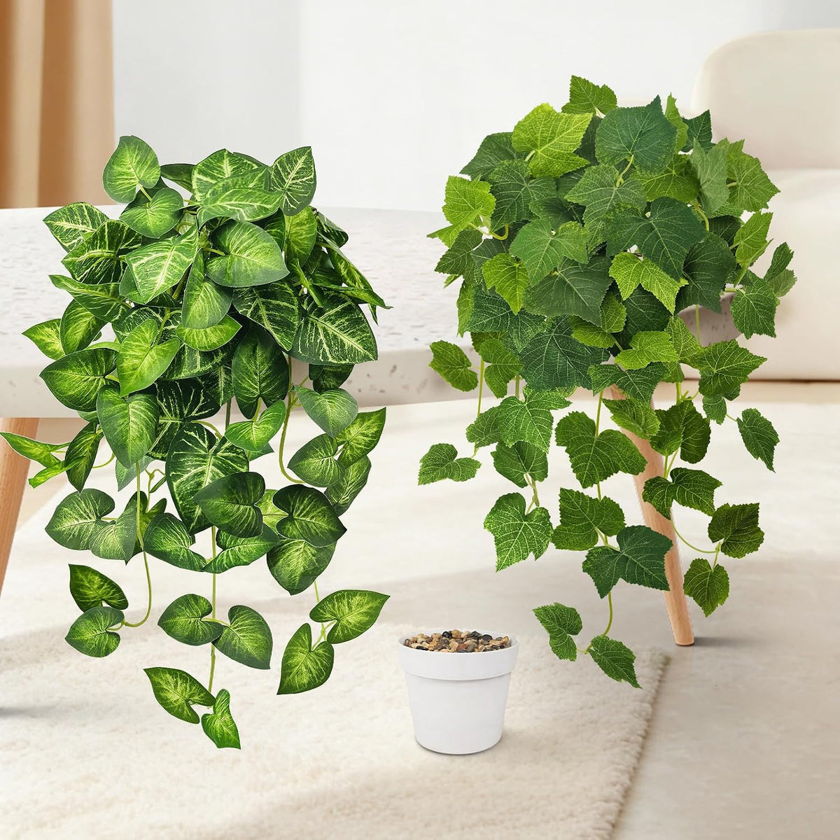 2 Pack Artificial Hanging Plants with White Pots 23.6''