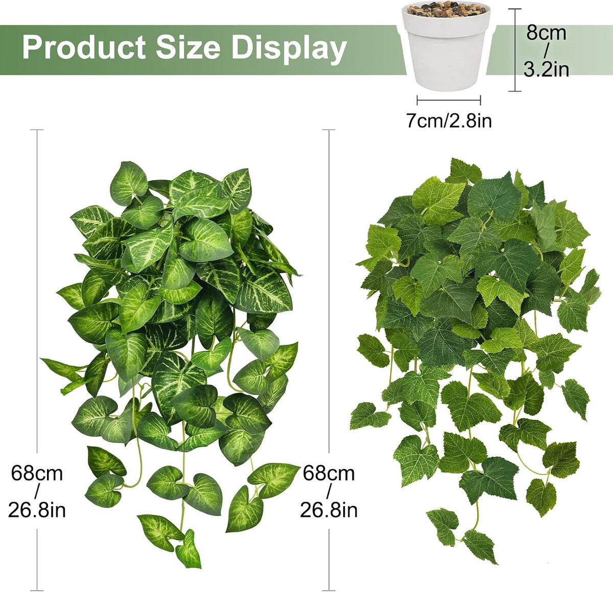 2 Pack Artificial Hanging Plants with White Pots 23.6''