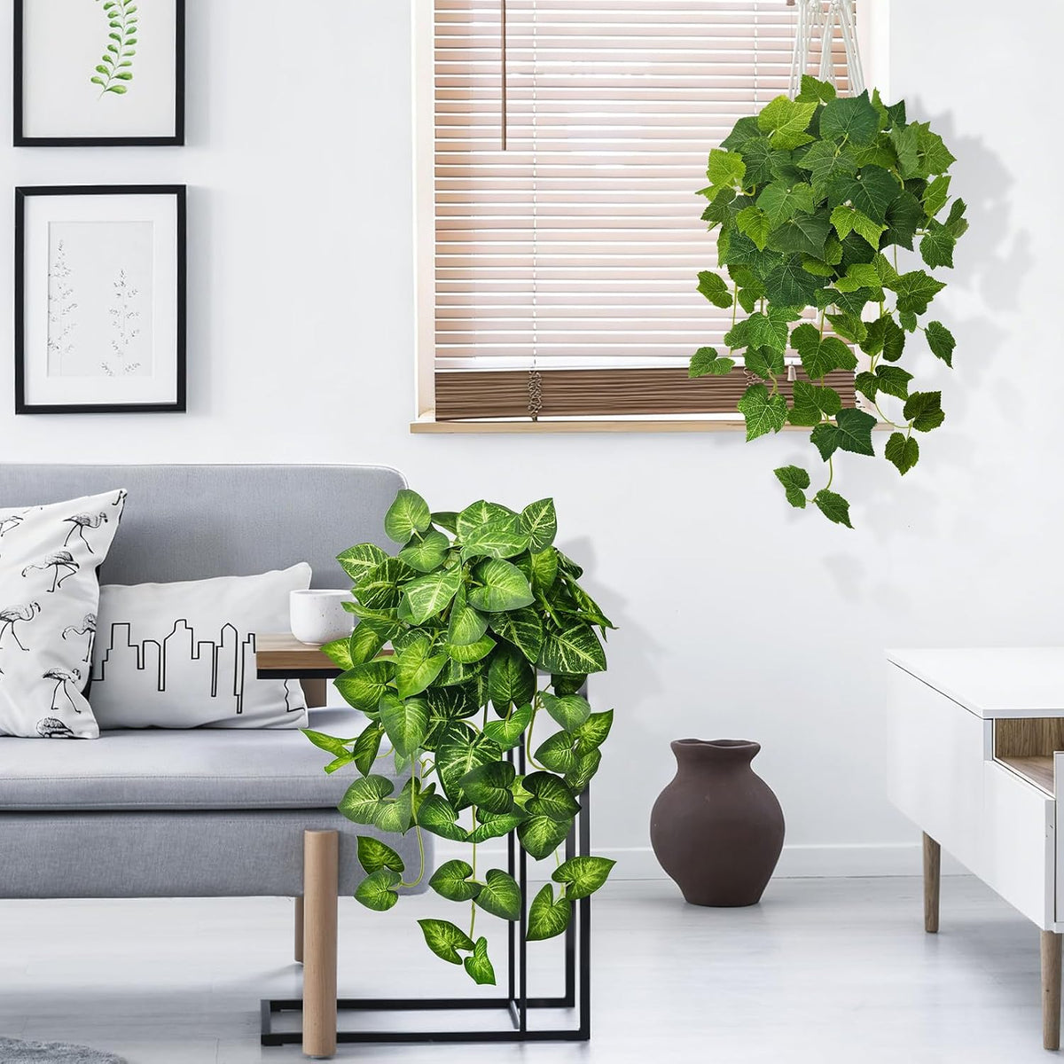 2 Pack Artificial Hanging Plants with White Pots 23.6''