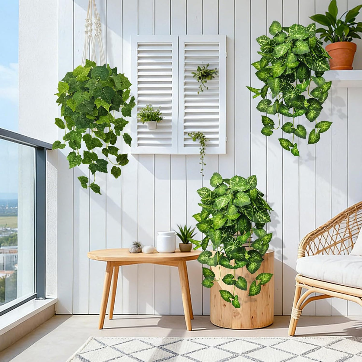2 Pack Artificial Hanging Plants with White Pots 23.6''