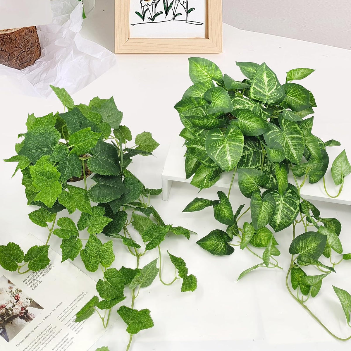 2 Pack Artificial Hanging Plants with White Pots 23.6''