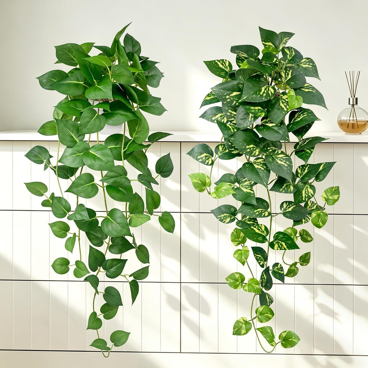 2 Pack Artificial Hanging Plants with White Pots 23.6''
