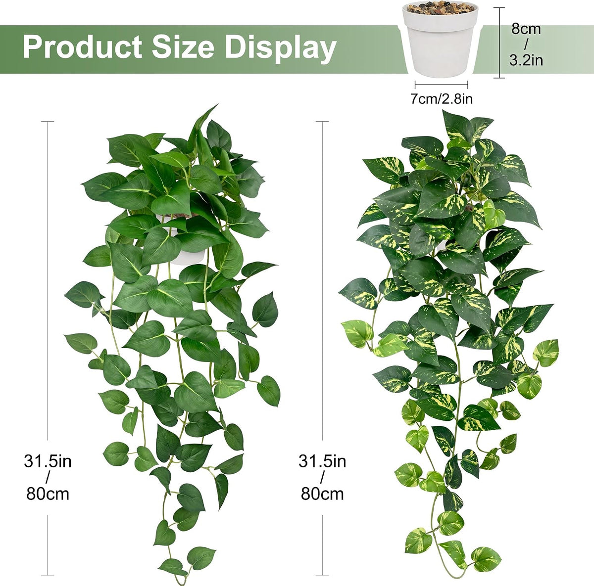 2 Pack Artificial Hanging Plants with White Pots 23.6''