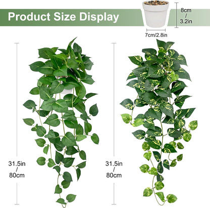 2 Pack Artificial Hanging Plants with White Pots 23.6''