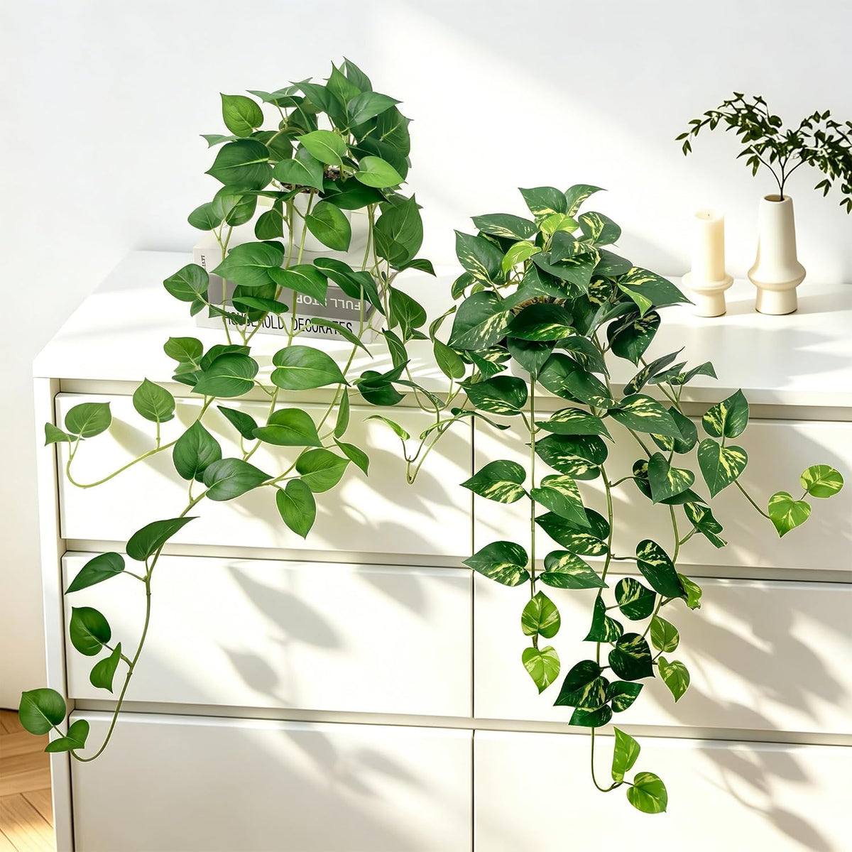2 Pack Artificial Hanging Plants with White Pots 23.6''