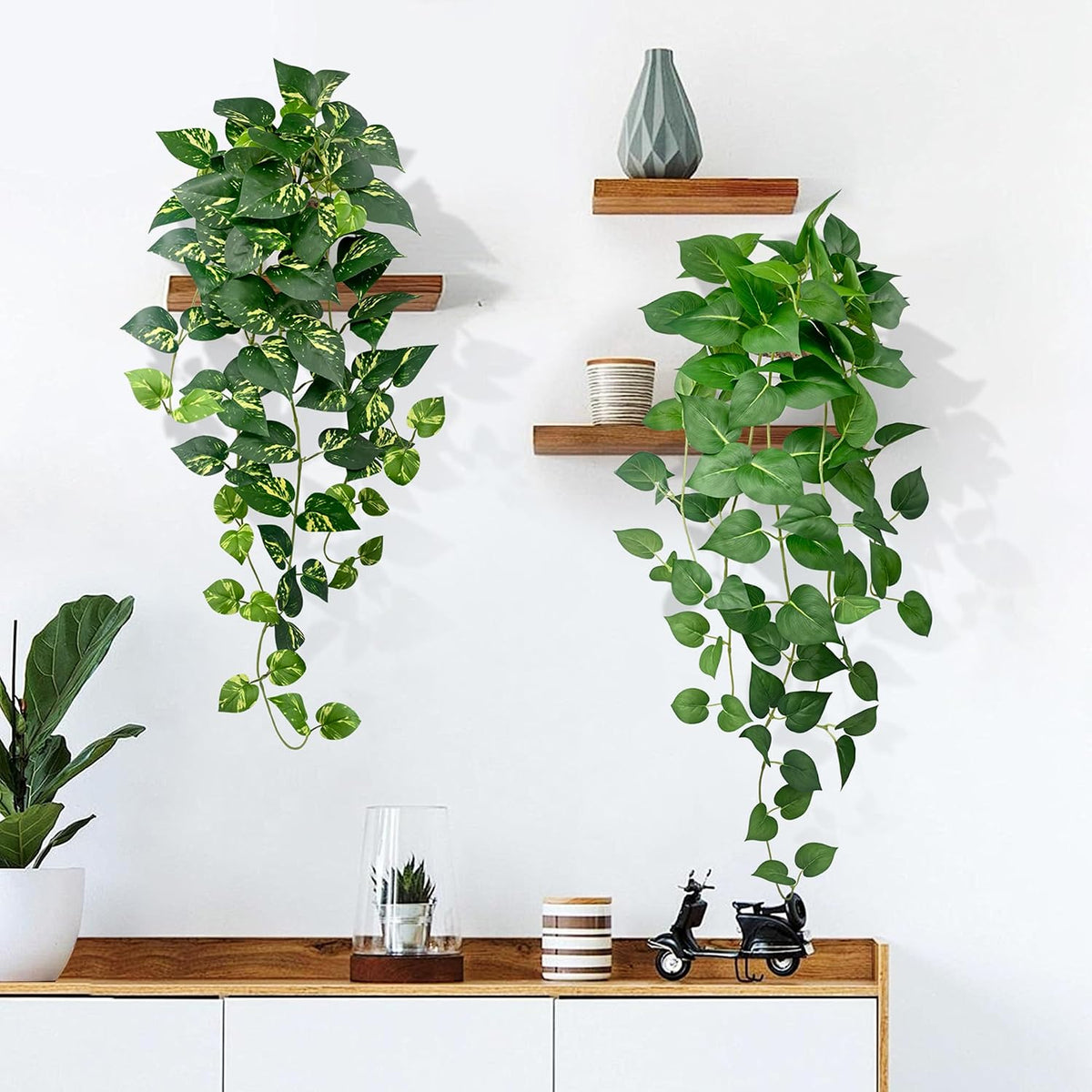 2 Pack Artificial Hanging Plants with White Pots 23.6''