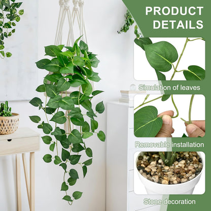 2 Pack Artificial Hanging Plants with White Pots 23.6''