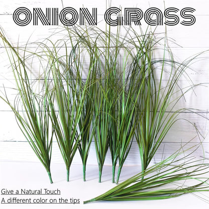 Onion Grass Artificial Plants Outdoor, Faux Shrubs Wheat Grass, Artificial Tall Grass Fake Plants for Indoor Home Decor, Artificial Onion Grass Greenery Stems Weed Bushes (Green Red Tail)