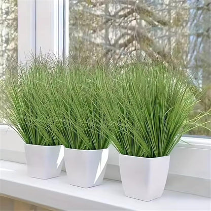 Onion Grass Artificial Plants Outdoor, Faux Shrubs Wheat Grass, Artificial Tall Grass Fake Plants for Indoor Home Decor, Artificial Onion Grass Greenery Stems Weed Bushes (Green Red Tail)