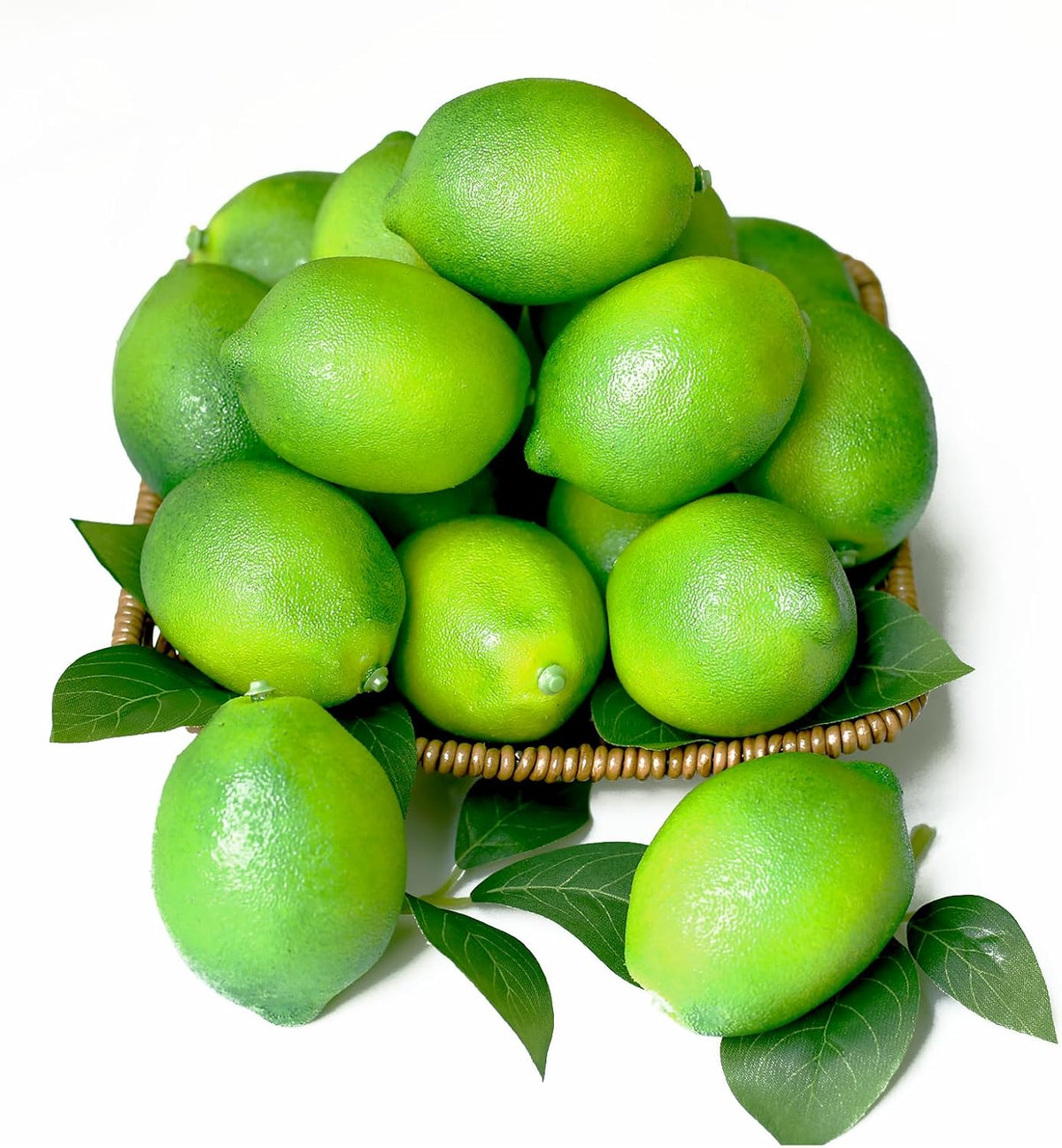 20Pcs Fake Lemons Artificial Fruits with 25 Leaves Faux Yellow Lifelike Plastic Lemon Decorations Realistic Limes Fruit Decor for Home Kitchen Table Cabinet Holiday Party Photography Props