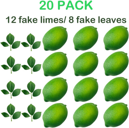 20Pcs Fake Lemons Artificial Fruits with 25 Leaves Faux Yellow Lifelike Plastic Lemon Decorations Realistic Limes Fruit Decor for Home Kitchen Table Cabinet Holiday Party Photography Props
