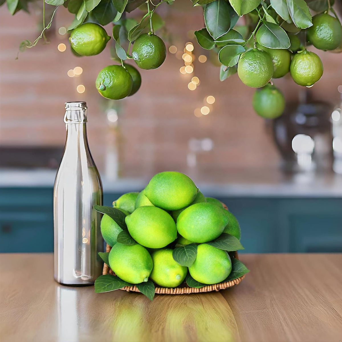 20Pcs Fake Lemons Artificial Fruits with 25 Leaves Faux Yellow Lifelike Plastic Lemon Decorations Realistic Limes Fruit Decor for Home Kitchen Table Cabinet Holiday Party Photography Props