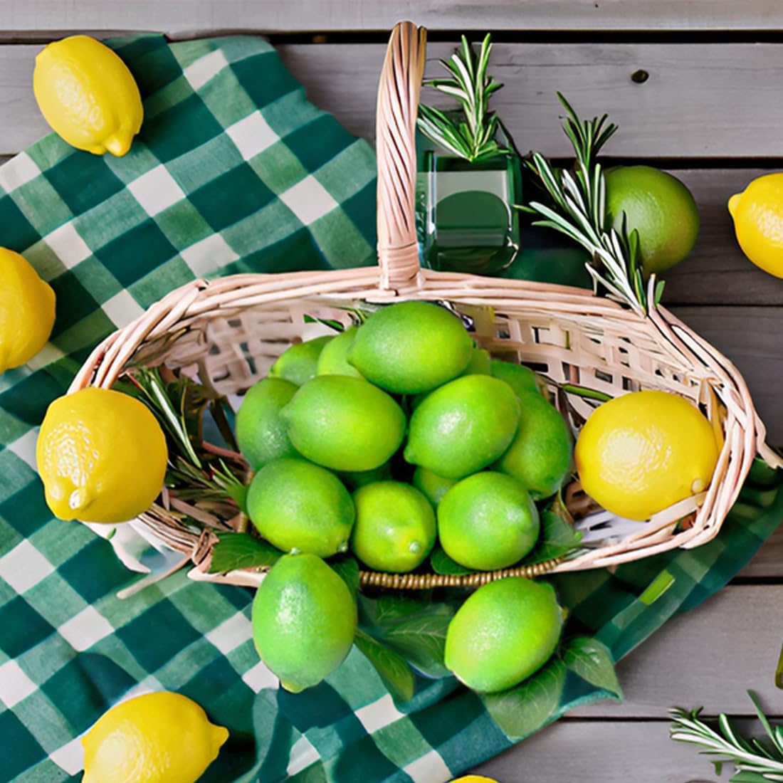 20Pcs Fake Lemons Artificial Fruits with 25 Leaves Faux Yellow Lifelike Plastic Lemon Decorations Realistic Limes Fruit Decor for Home Kitchen Table Cabinet Holiday Party Photography Props
