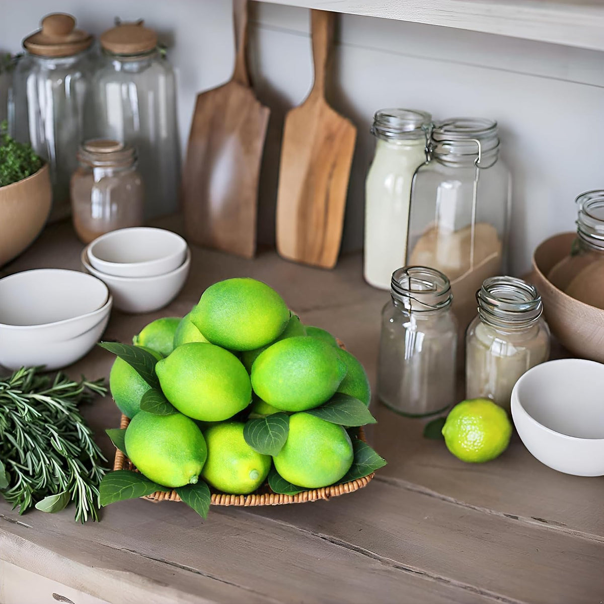 20Pcs Fake Lemons Artificial Fruits with 25 Leaves Faux Yellow Lifelike Plastic Lemon Decorations Realistic Limes Fruit Decor for Home Kitchen Table Cabinet Holiday Party Photography Props