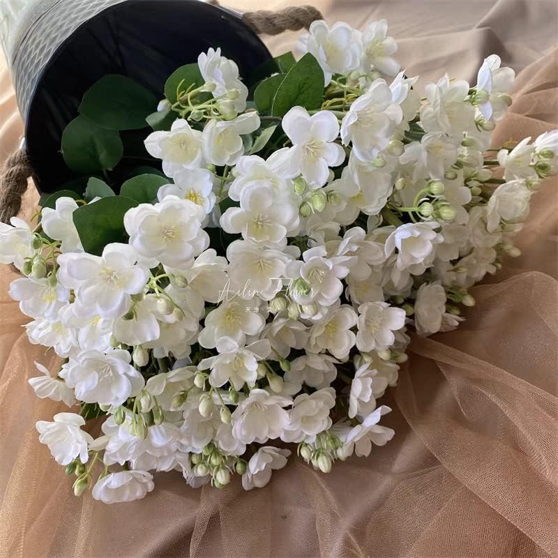 10Pack Artificial Jasmine Flowers Silk White Gardenia Wildflowers Spray for Home Decor Wedding Centerpieces Bridal Bouquets Party Decor (White)