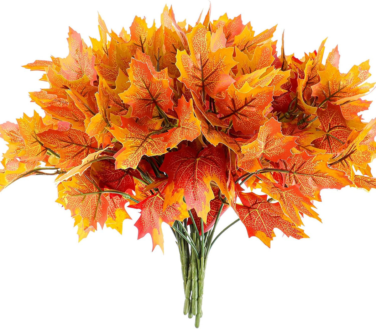 6 Pcs Artificial Maple Leaves 7 Branches Fall Stems Decor,Orange