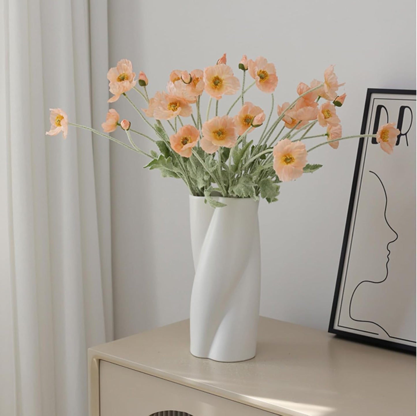 2 Pcs Artificial Fake Flowers Poppies Silk Flower Arrangements Wedding Bouquets Decorations Plastic Floral Table Centerpieces for Home Kitchen Garden Party Decor Approx 23.6" High - Light Purple