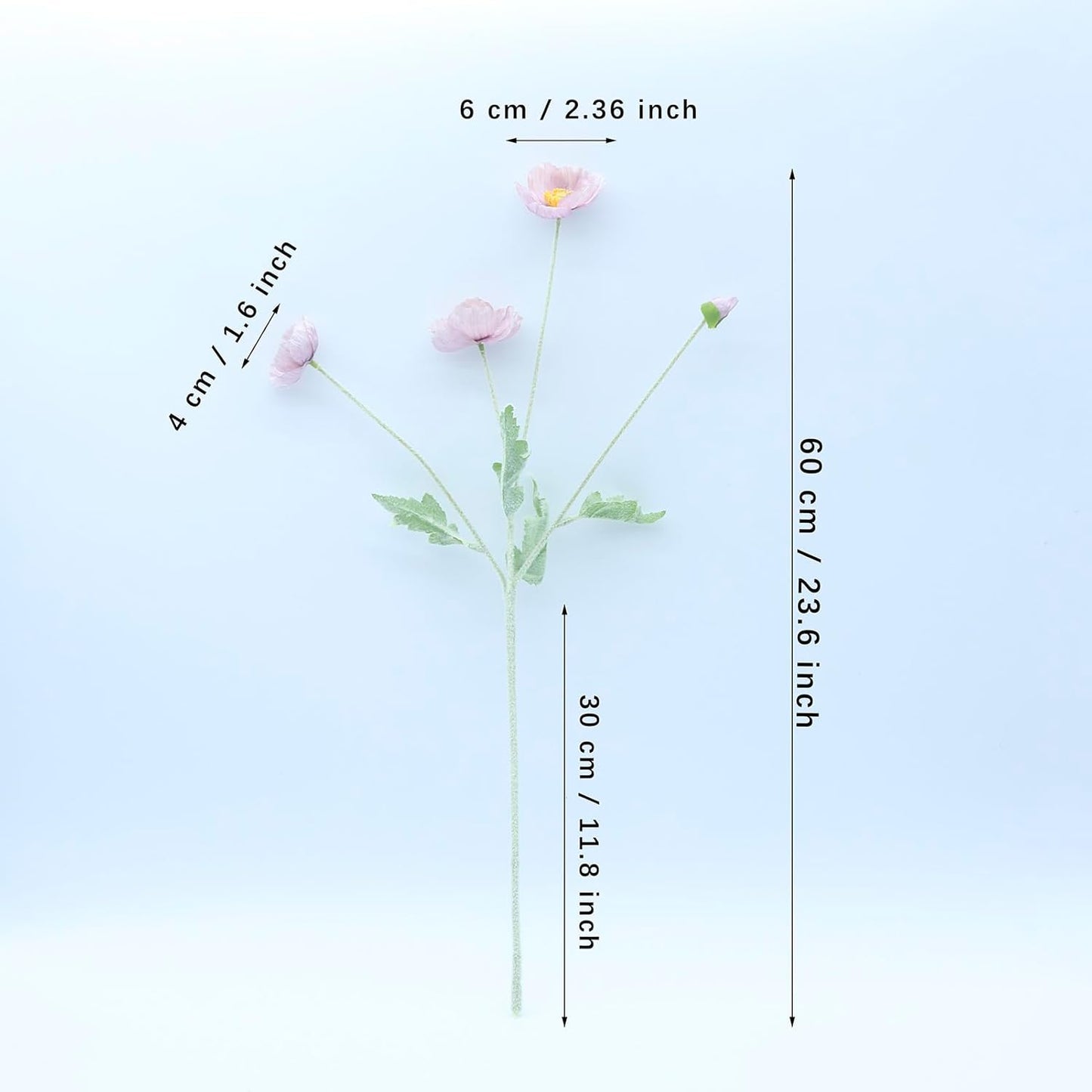 2 Pcs Artificial Fake Flowers Poppies Silk Flower Arrangements Wedding Bouquets Decorations Plastic Floral Table Centerpieces for Home Kitchen Garden Party Decor Approx 23.6" High - Light Purple