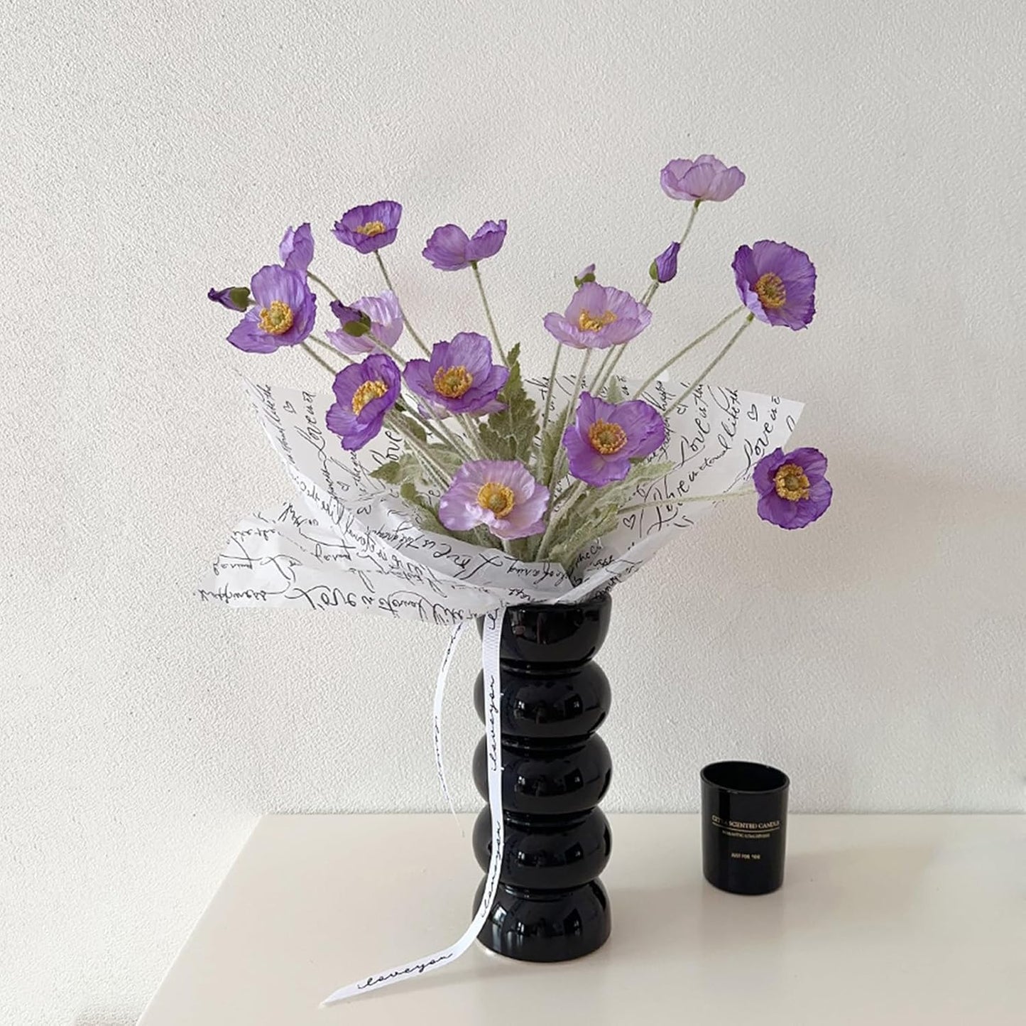 2 Pcs Artificial Fake Flowers Poppies Silk Flower Arrangements Wedding Bouquets Decorations Plastic Floral Table Centerpieces for Home Kitchen Garden Party Decor Approx 23.6" High - Light Purple