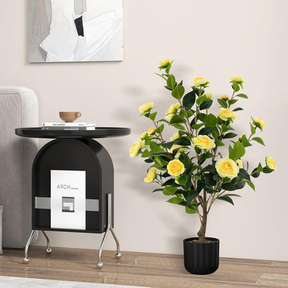 3.3 FT Artificial Camellia Tree, Faux Camellia Plant in Pot with 37 Flowers, Natural Trunk, Rain Flower Pebbles, Greenery Decorative Camellia Tree for Home, Shop & Office, Orange