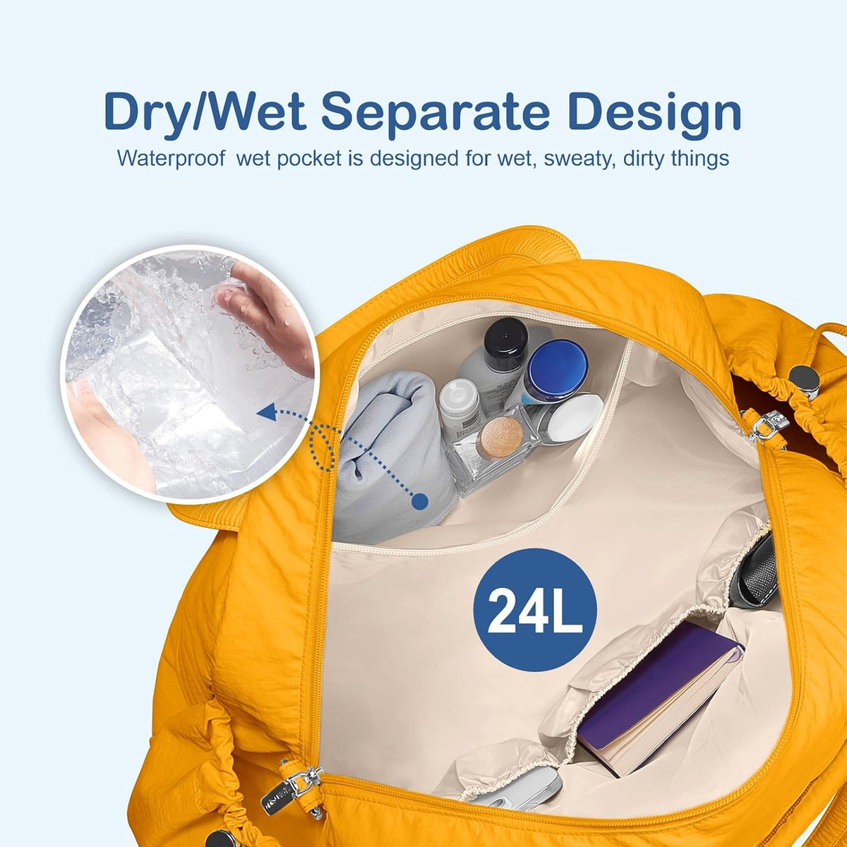 Travel Duffel Bag, Puffy Carry On Overnight, Gym Bag w/Wet Pocket