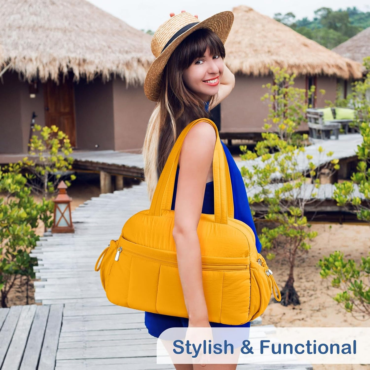 Travel Duffel Bag, Puffy Carry On Overnight, Gym Bag w/Wet Pocket