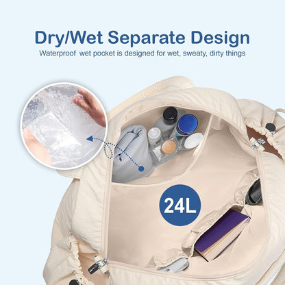 Travel Duffel Bag, Puffy Carry On Overnight, Gym Bag w/Wet Pocket
