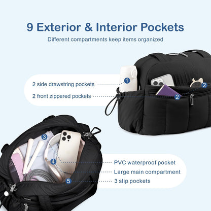 Travel Duffel Bag, Puffy Carry On Overnight, Gym Bag w/Wet Pocket
