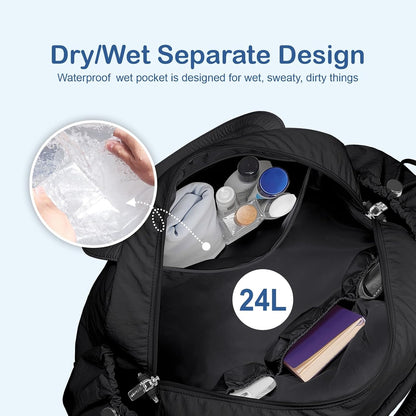Travel Duffel Bag, Puffy Carry On Overnight, Gym Bag w/Wet Pocket