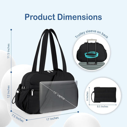 Travel Duffel Bag, Puffy Carry On Overnight, Gym Bag w/Wet Pocket