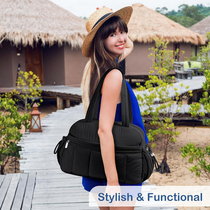 Travel Duffel Bag, Puffy Carry On Overnight, Gym Bag w/Wet Pocket
