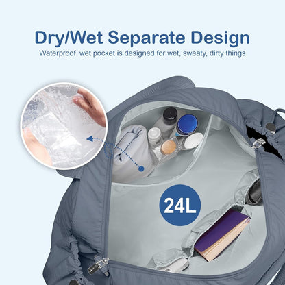 Travel Duffel Bag, Puffy Carry On Overnight, Gym Bag w/Wet Pocket