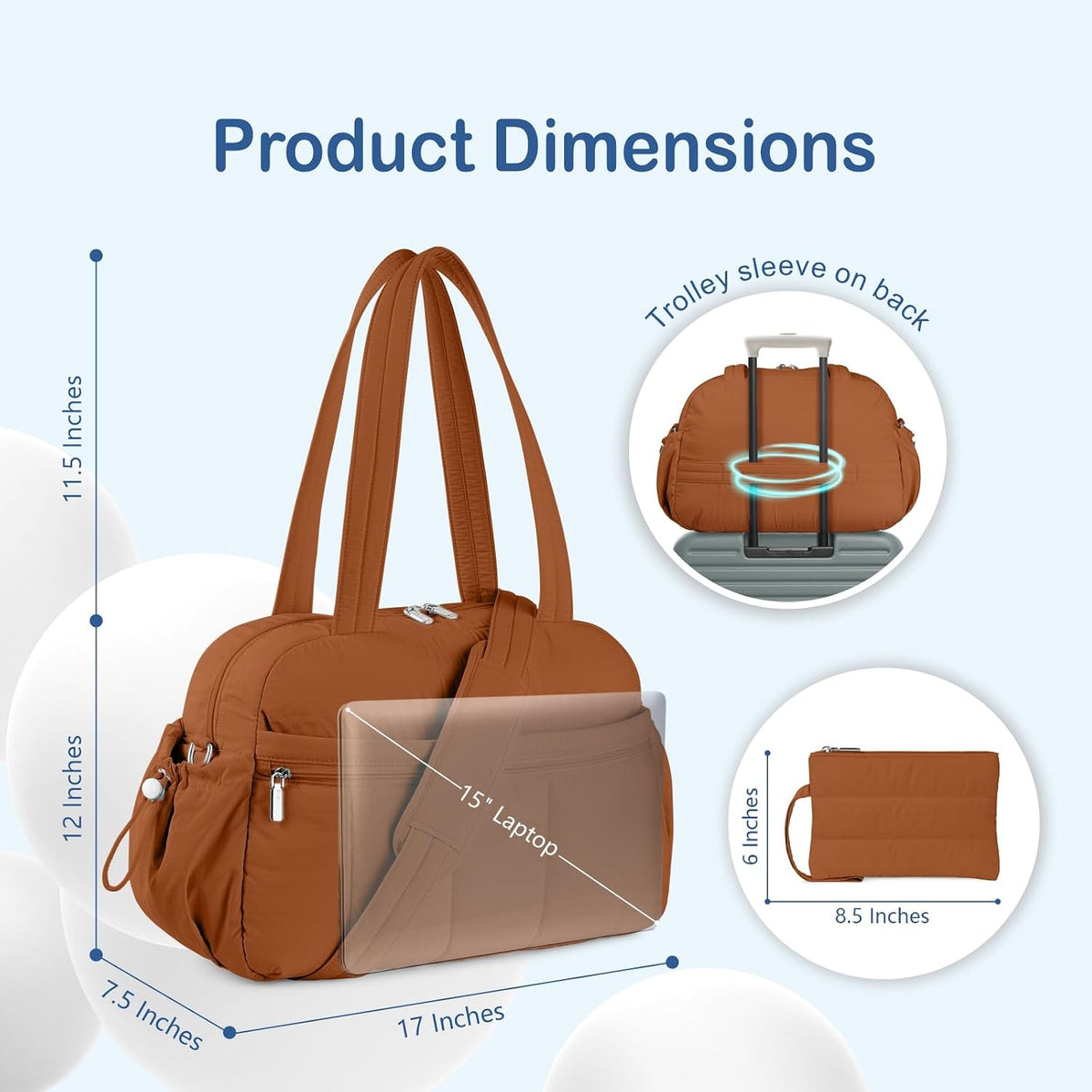 Travel Duffel Bag, Puffy Carry On Overnight, Gym Bag w/Wet Pocket